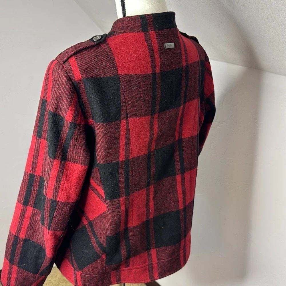 Sean John Black Red Buffalo Plaid  Wool Jacket size 1X